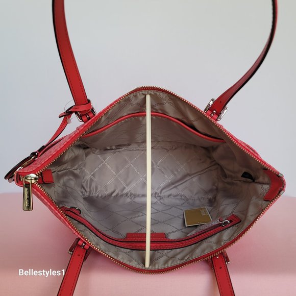 MICHAEL KORS Jet Set East West Top-Zip Signature Logo Tote Bag- Geranium color⭐ - Picture 13 of 16